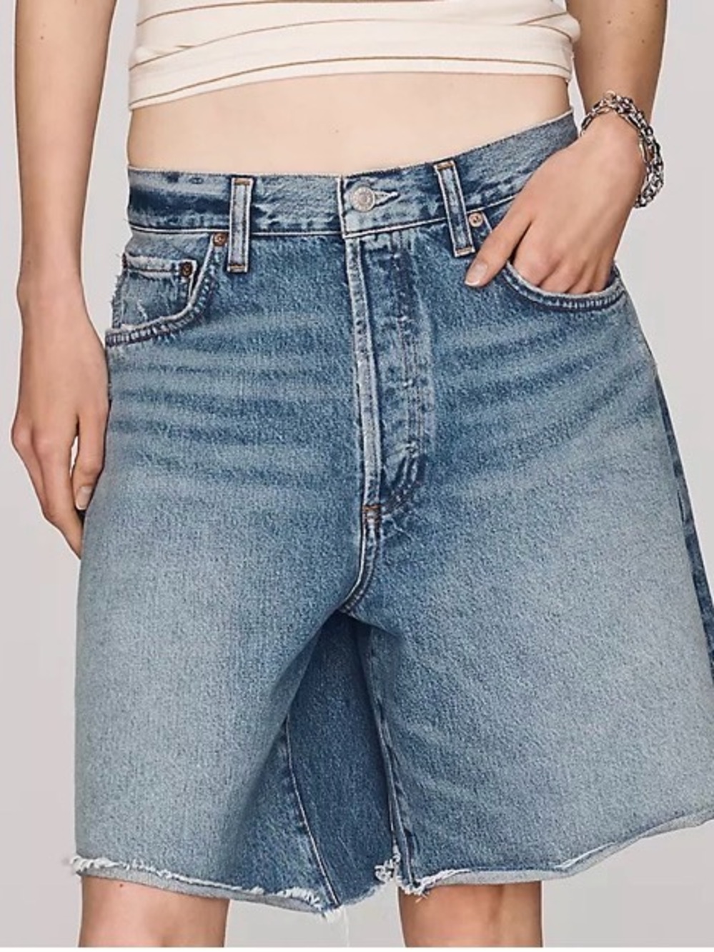 Pilcro by Anthropologie High-Rise Denim Bermuda Raw Hem Shorts Size 18W